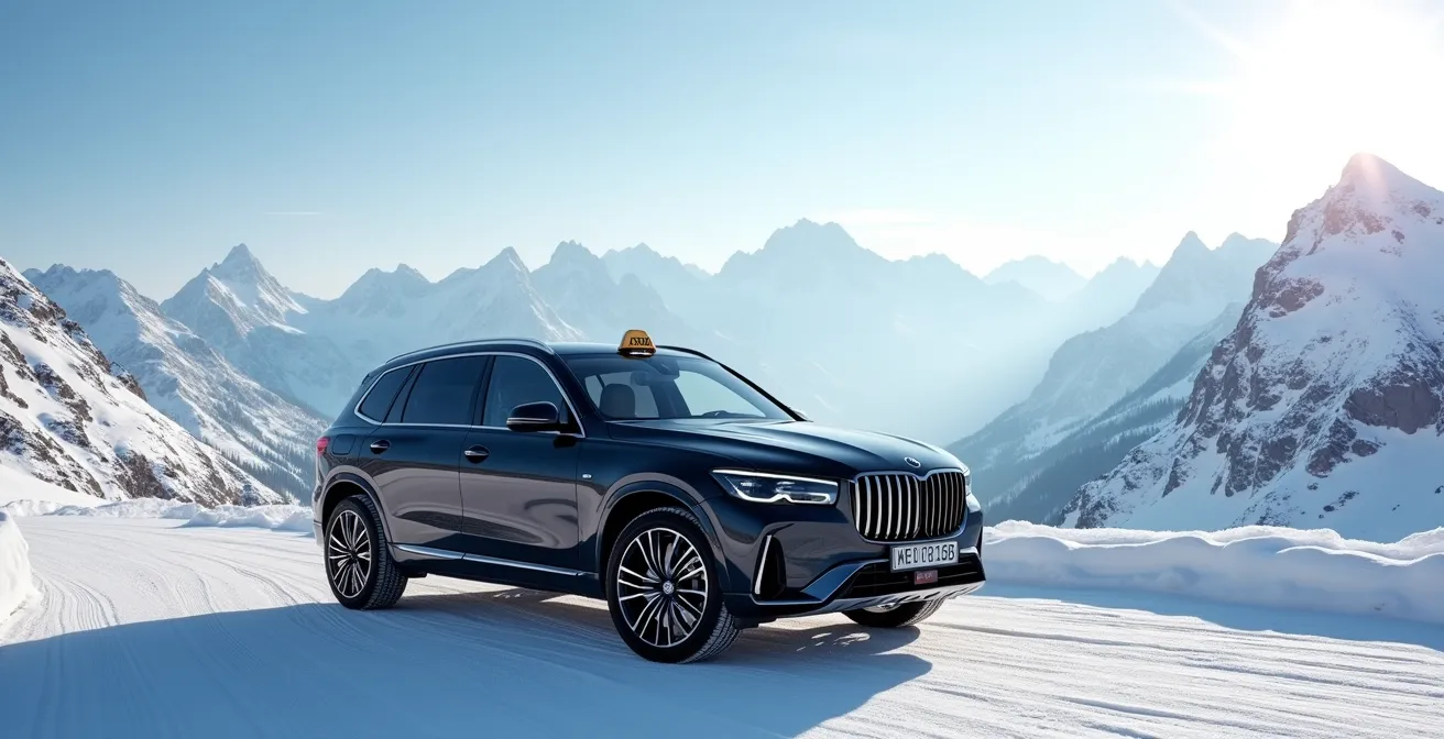 Transfert en taxi vers une station de ski alpine en Haute-Savoie avec vue sur les montagnes