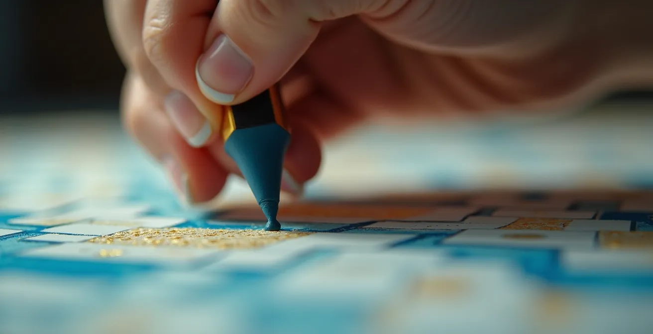 Gros plan sur une main effaçant une erreur sur une surface avec des motifs géométriques