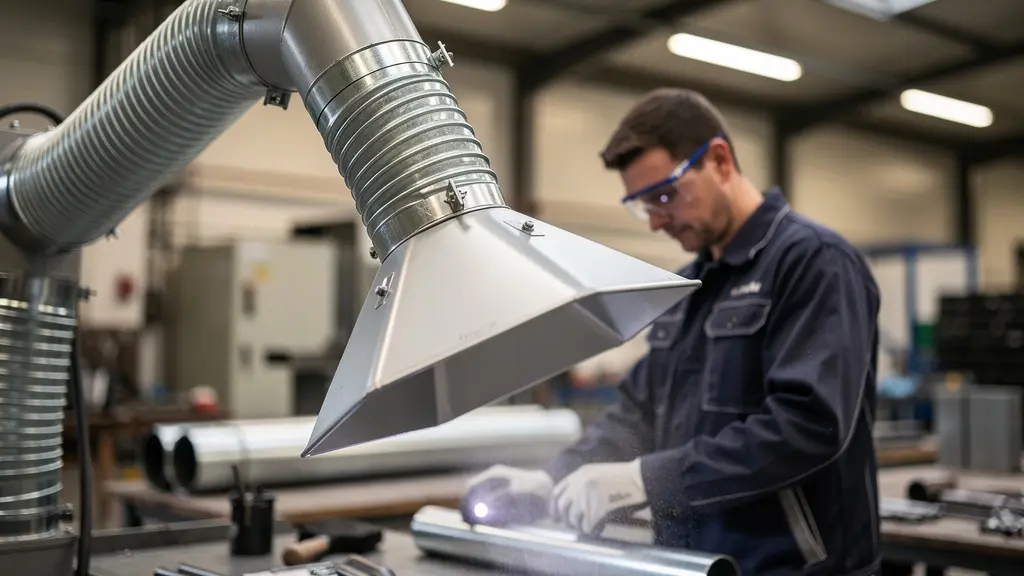 Système d'extraction captant les fumées métalliques près d'un poste d'usinage