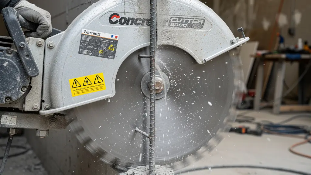 Disque de sciage béton en action avec système de refroidissement par eau